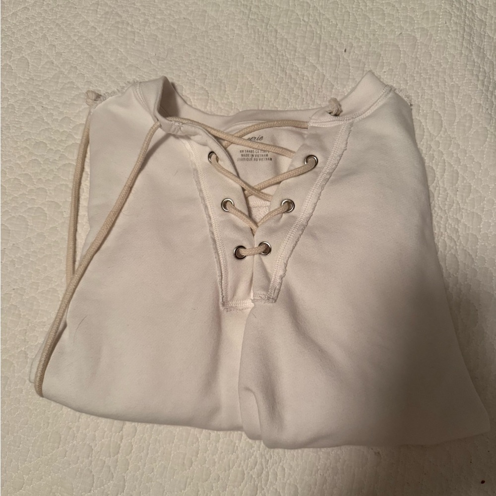 Aerie White Lace-Up Sweatshirt